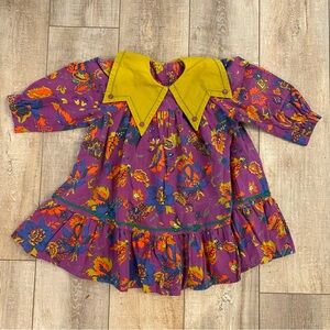 Vintage Girls 5T Purple Floral Peasant Dress Yellow Point Collar West Germany